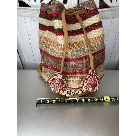 Chloe And Lex Striped Wool & Suede Bucket Backpack Bag Calf Hair - Picture 6 of 7